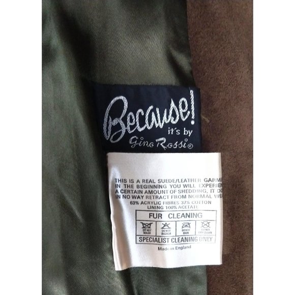 Vintage brown suede leather faux fur zipper jacket Because its by Gino Rossi sue - Picture 7 of 8